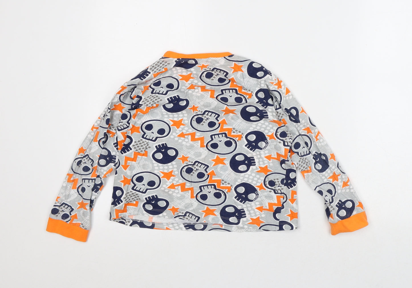 Preworn Boys Grey Geometric Cotton Pullover T-Shirt Size 8-9 Years Crew Neck - Skull