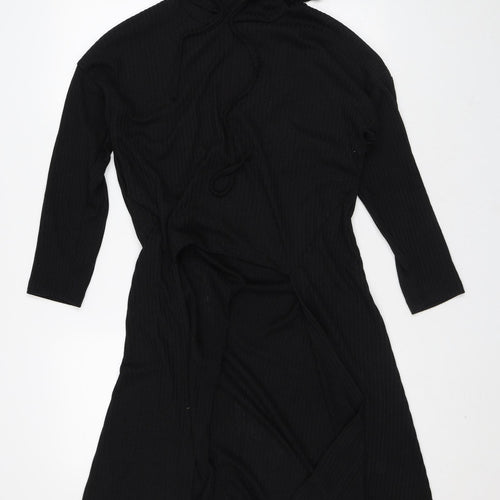 Preworn Womens Black High Neck Polyester Cardigan Jumper Size M - 2-in-1