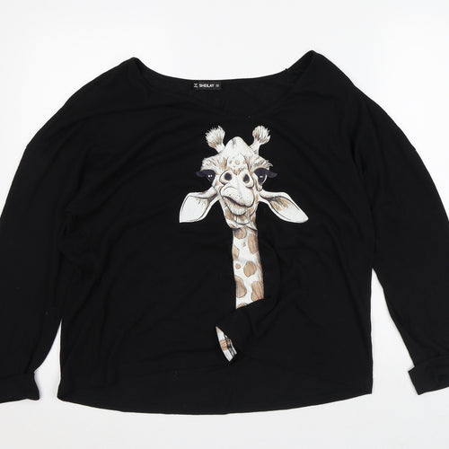 Sheilay Womens Black Polyester Basic T-Shirt Size S Round Neck - Giraffe