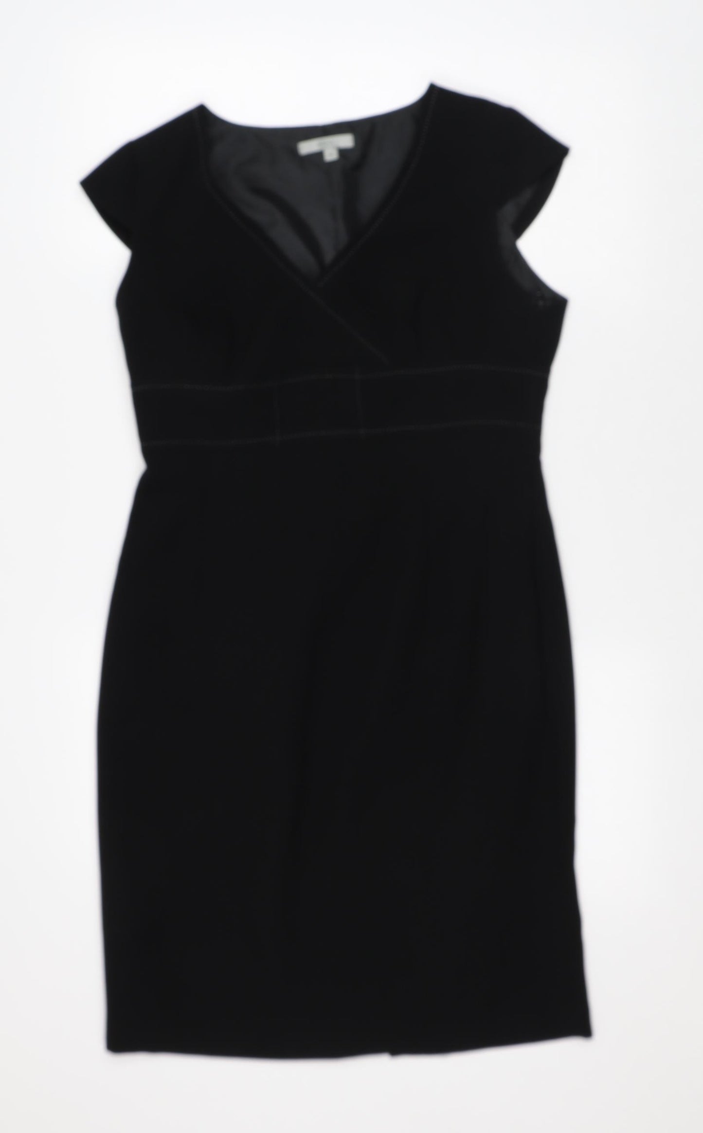 Marks and Spencer Womens Black Striped Polyester A-Line Size 12 V-Neck