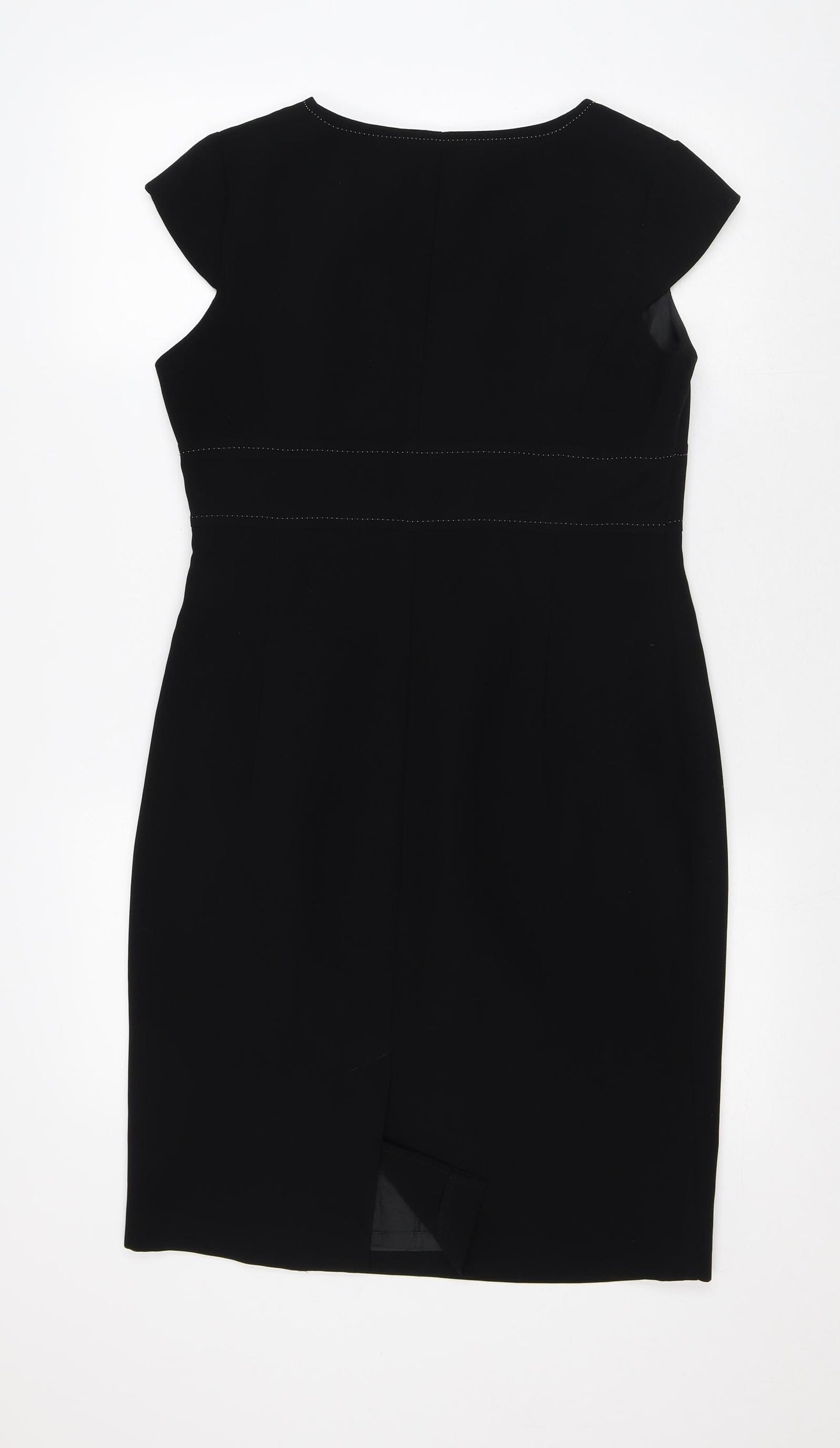 Marks and Spencer Womens Black Striped Polyester A-Line Size 12 V-Neck