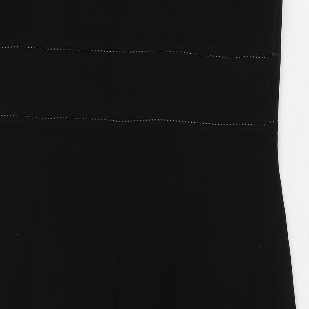 Marks and Spencer Womens Black Striped Polyester A-Line Size 12 V-Neck