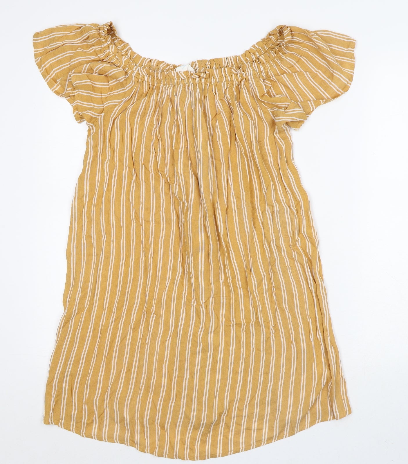 Primark Womens Orange Striped Viscose A-Line Size 10 Off the Shoulder