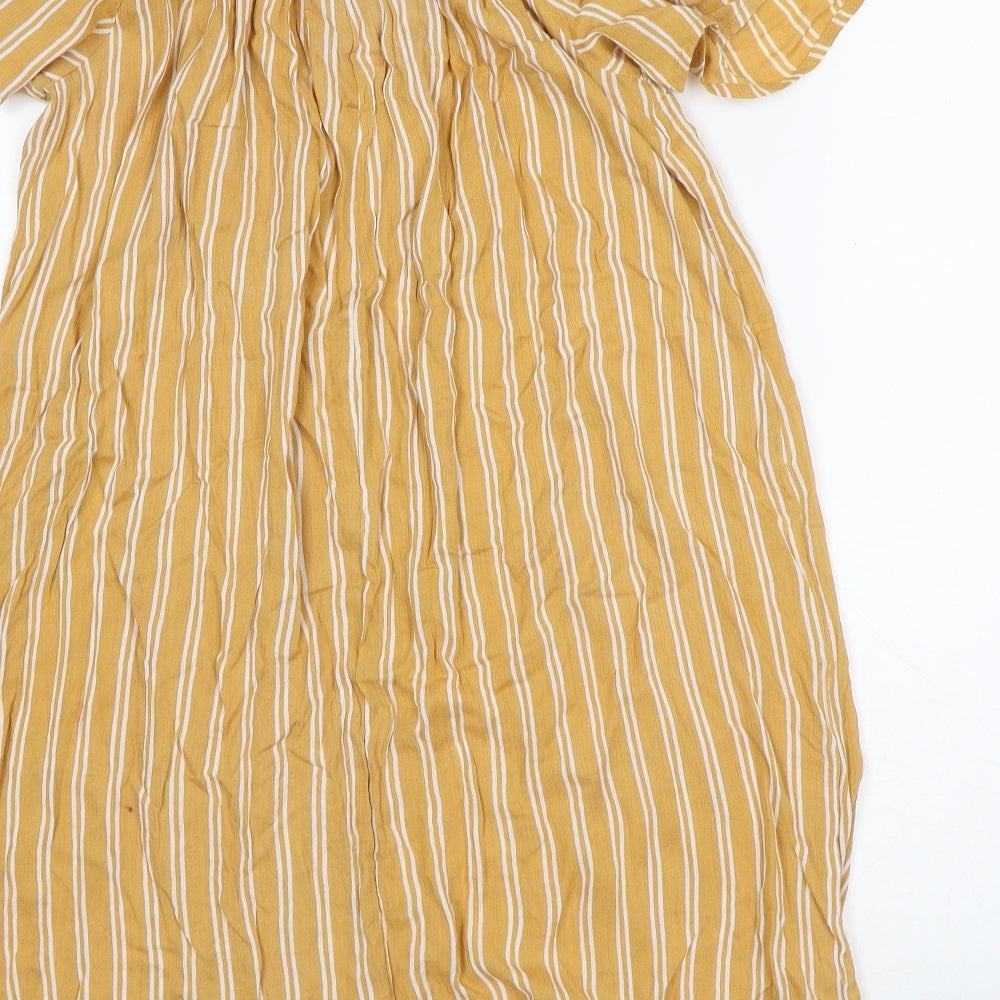 Primark Womens Orange Striped Viscose A-Line Size 10 Off the Shoulder