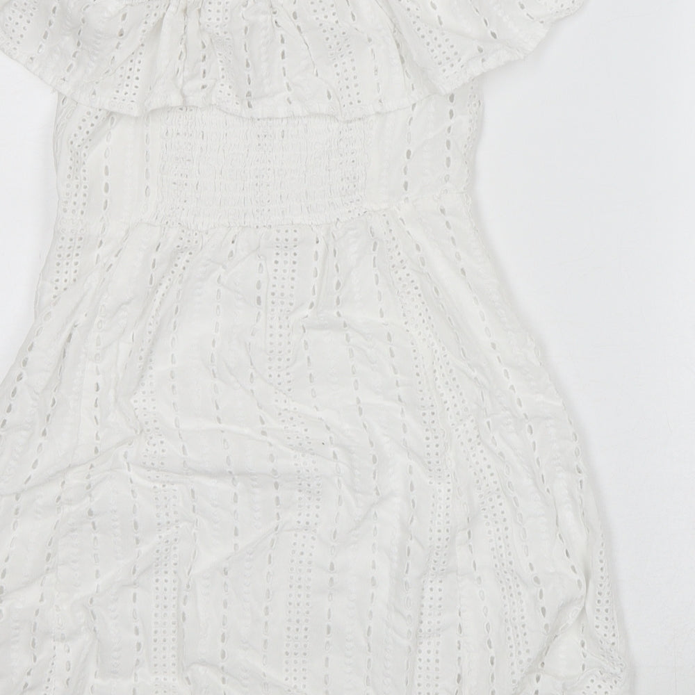 Primark Womens White Geometric Viscose A-Line Size 10 Off the Shoulder