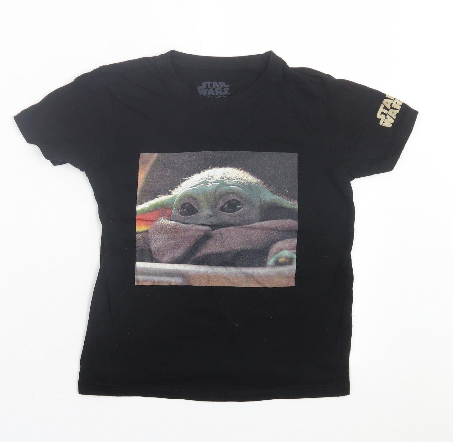 Primark Boys Black Cotton Basic T-Shirt Size 8-9 Years Crew Neck Pullover - Star wars