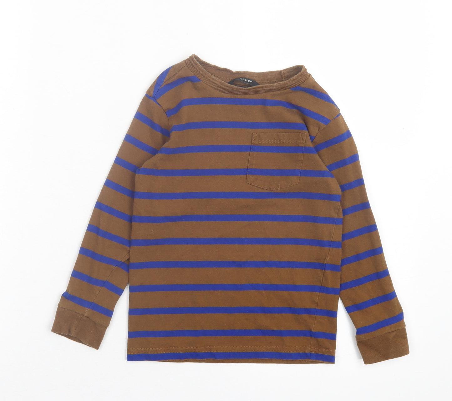 George Boys Brown Striped Cotton Basic Casual Size 5 Years Crew Neck Pullover