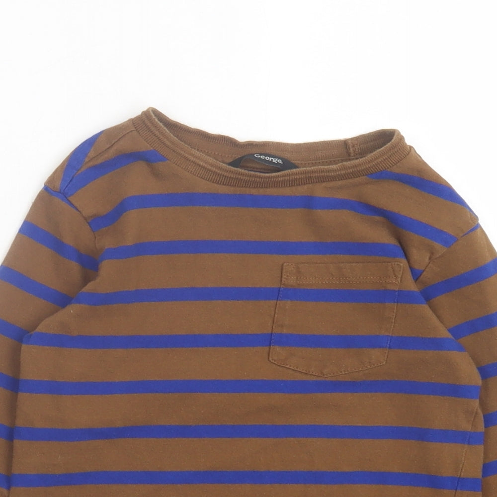 George Boys Brown Striped Cotton Basic Casual Size 5 Years Crew Neck Pullover