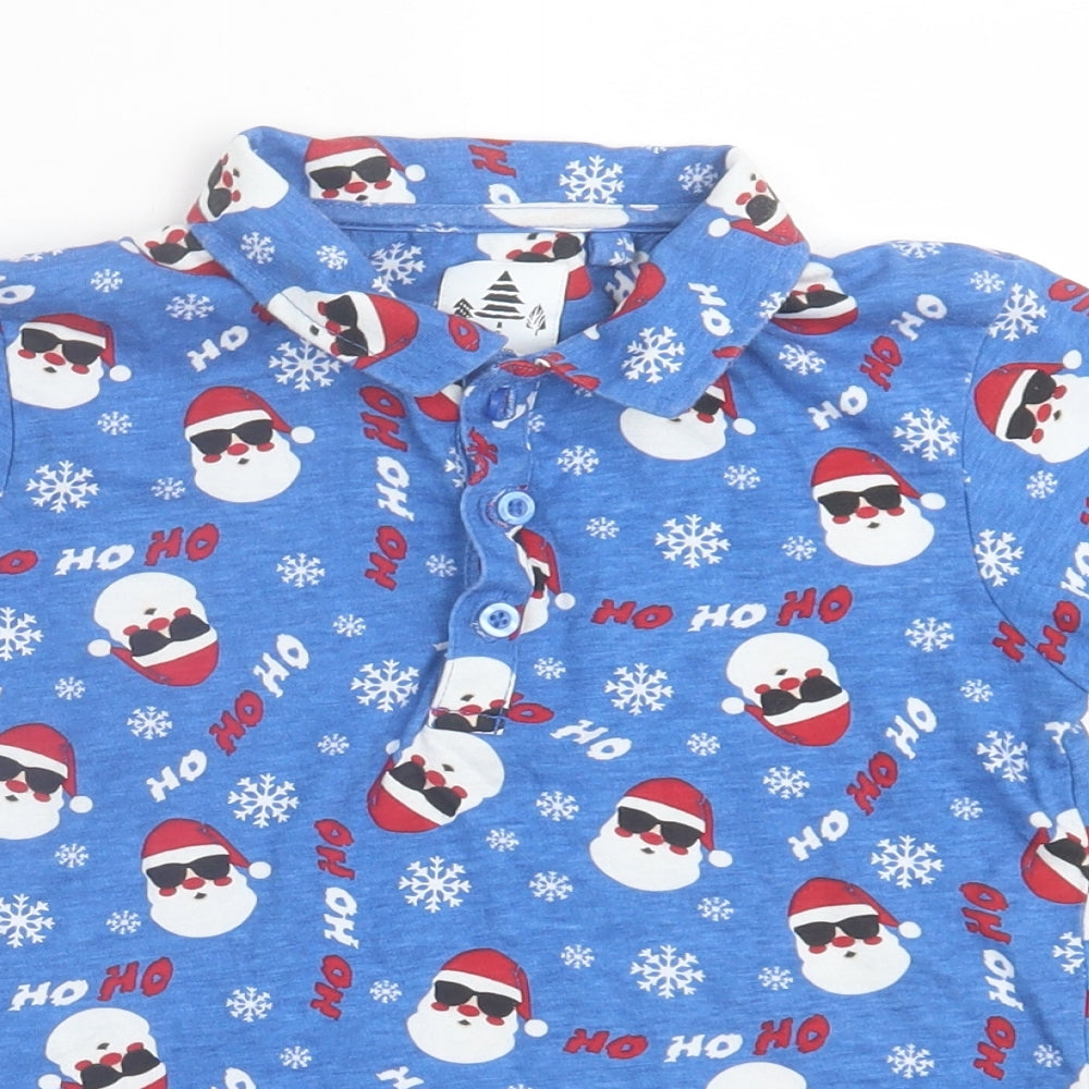 George Boys Blue Geometric Cotton Basic Polo Size 7-8 Years Collared Button - Christmas