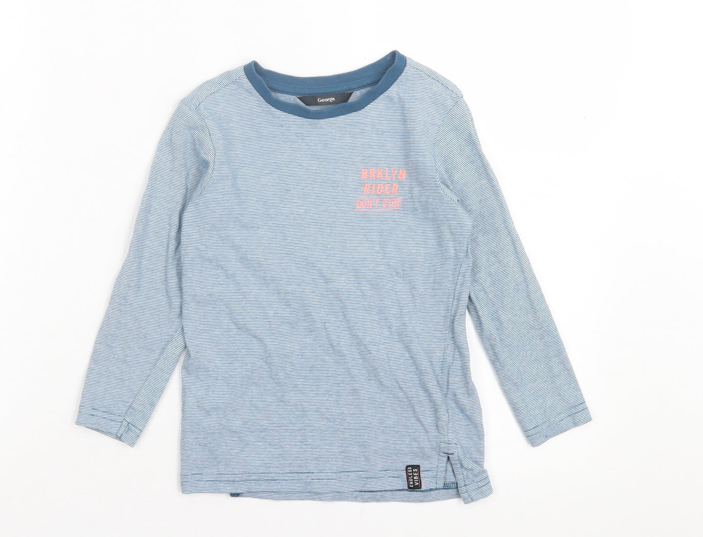 George Boys Blue Striped Cotton Basic Casual Size 4-5 Years Crew Neck Pullover