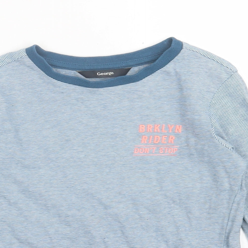 George Boys Blue Striped Cotton Basic Casual Size 4-5 Years Crew Neck Pullover