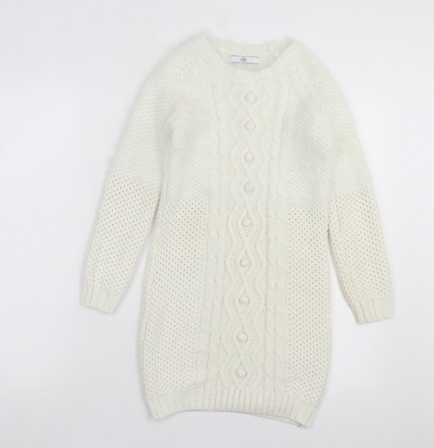 Marks and Spencer Girls White Acrylic Jumper Dress Size 8-9 Years Crew Neck Pullover