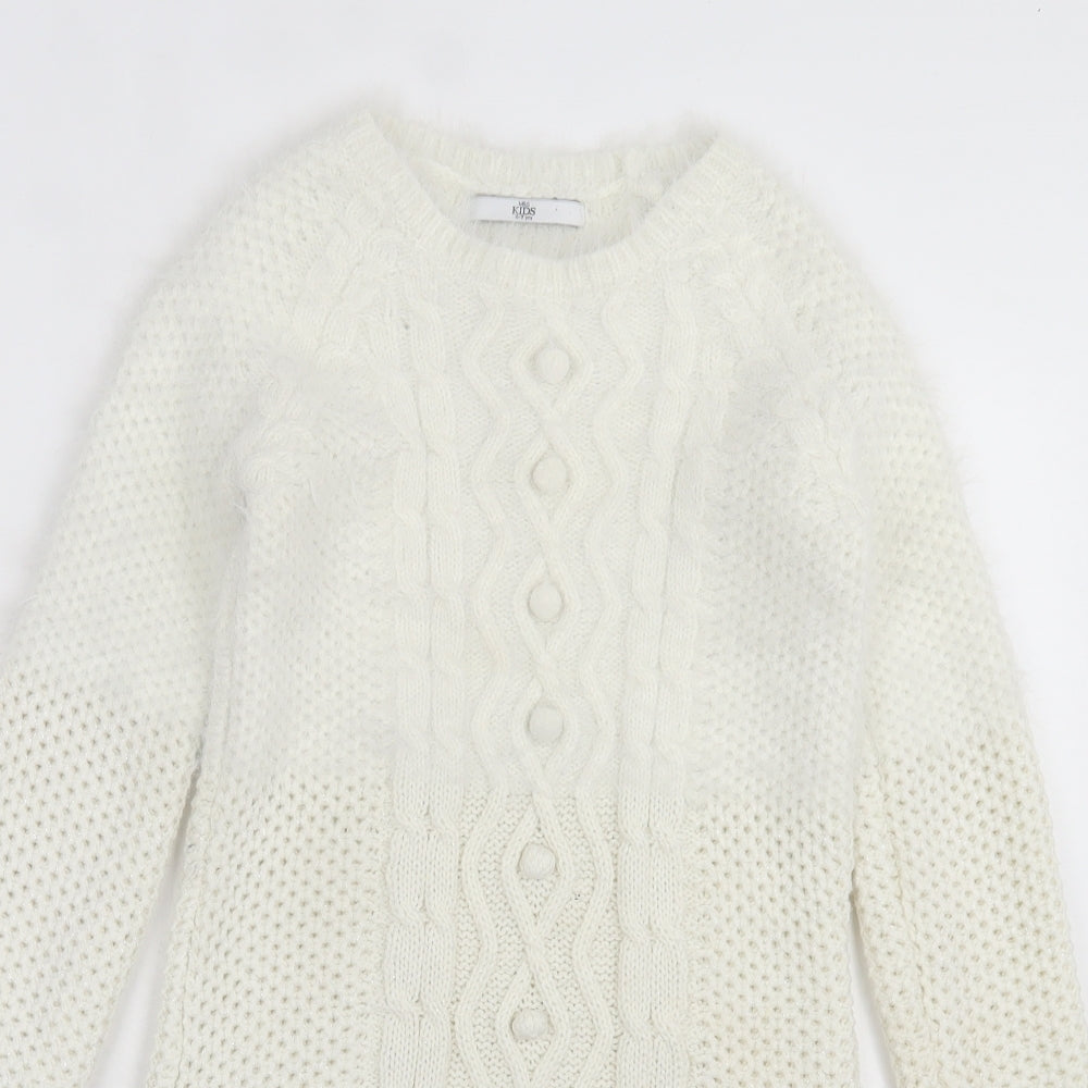 Marks and Spencer Girls White Acrylic Jumper Dress Size 8-9 Years Crew Neck Pullover