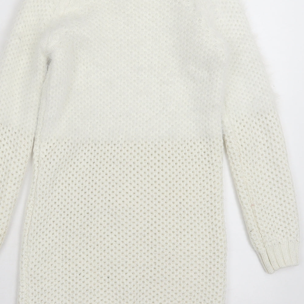 Marks and Spencer Girls White Acrylic Jumper Dress Size 8-9 Years Crew Neck Pullover