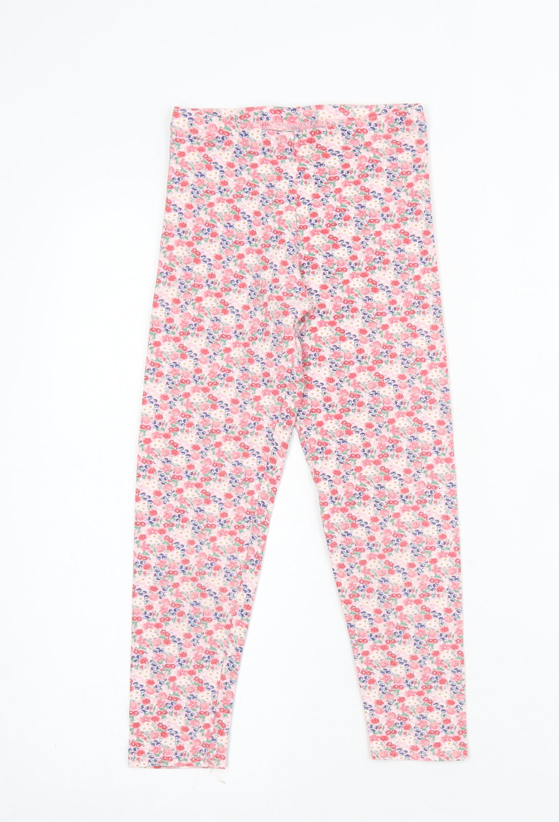 Matalan Girls Pink Floral Cotton Capri Trousers Size 9 Years Regular Pullover