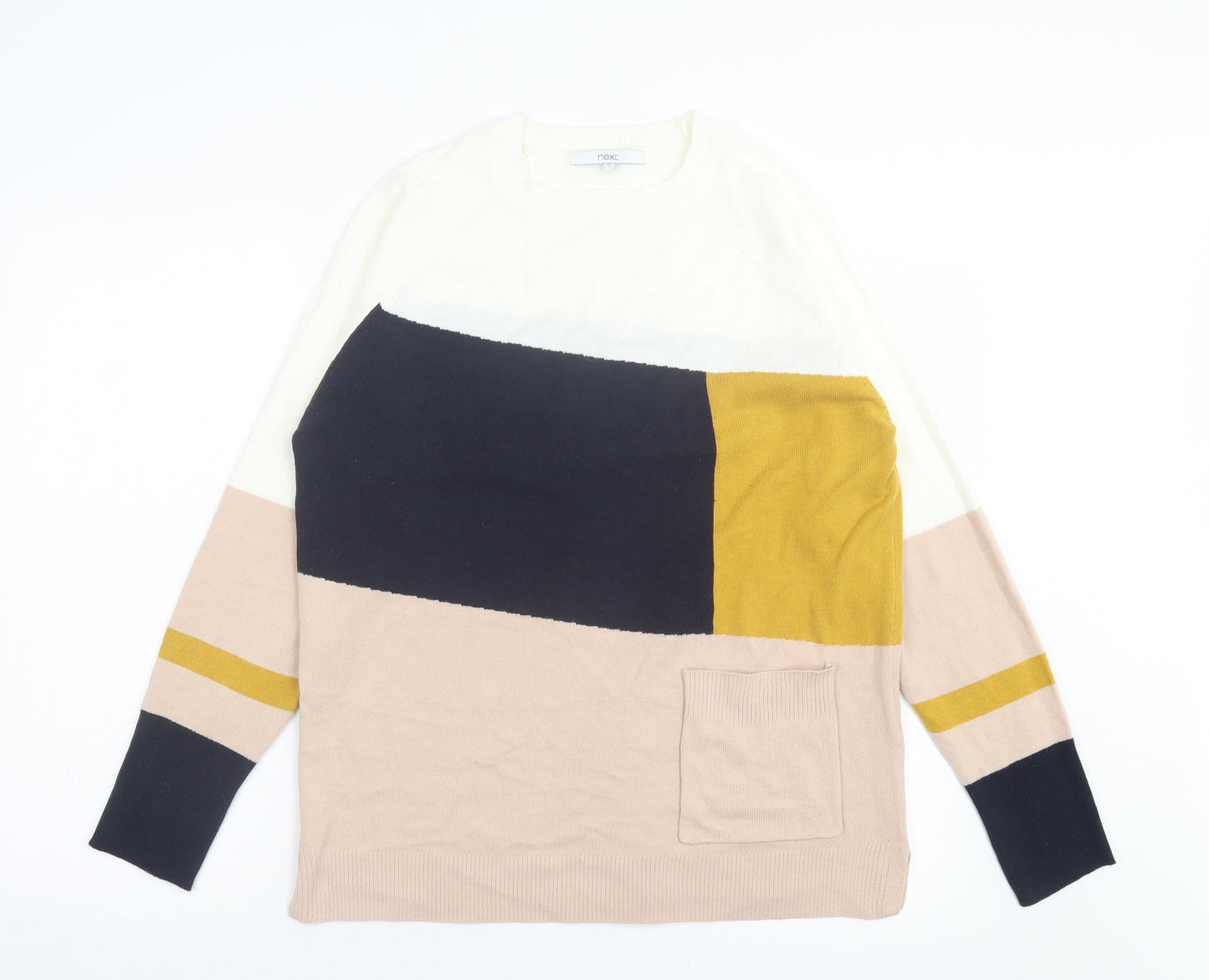 NEXT Womens Multicoloured Crew Neck Striped Acrylic Pullover Jumper Size M