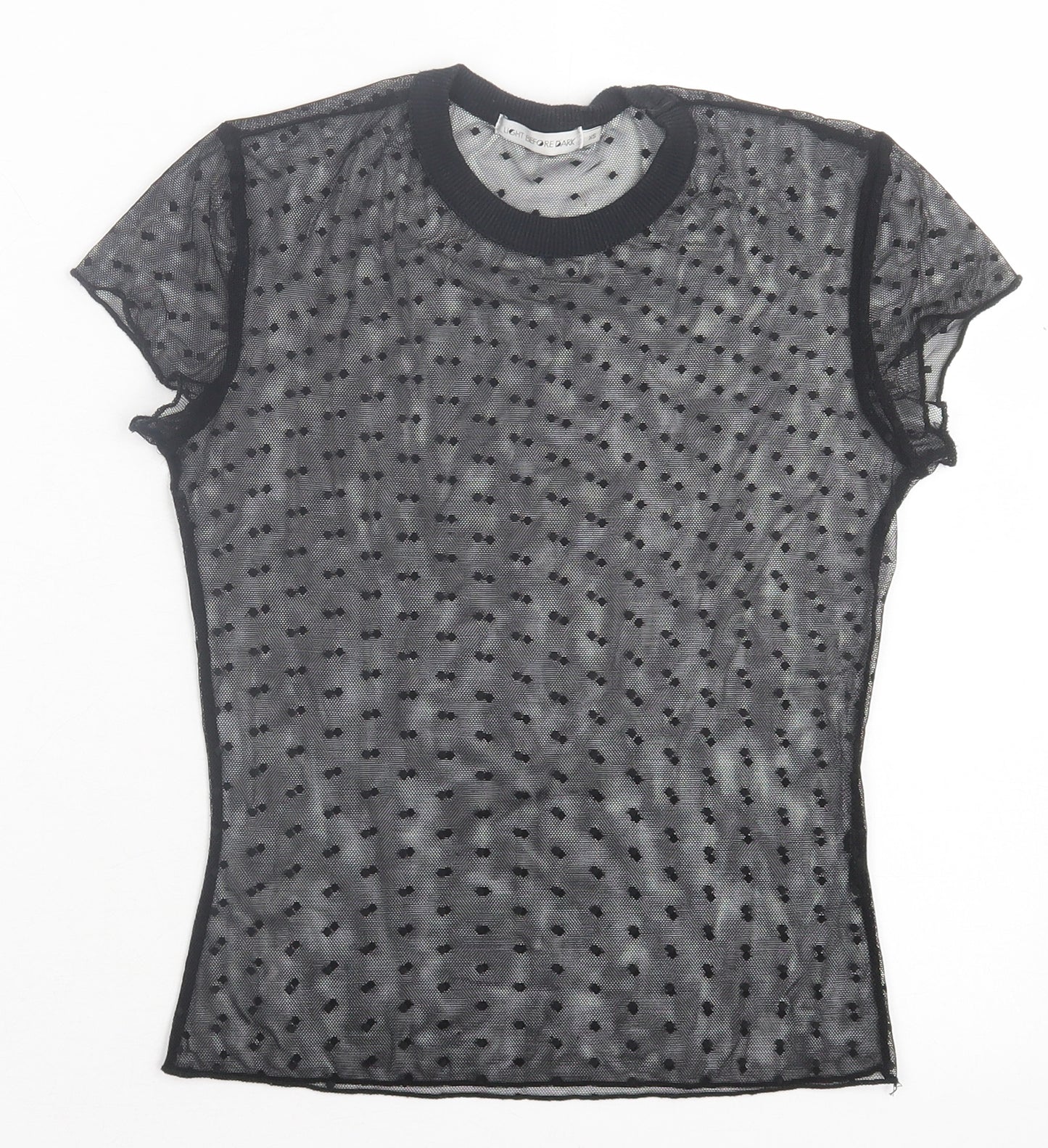 Light Before Dark Womens Black Polka Dot Polyester Cropped T-Shirt Size XS Crew Neck