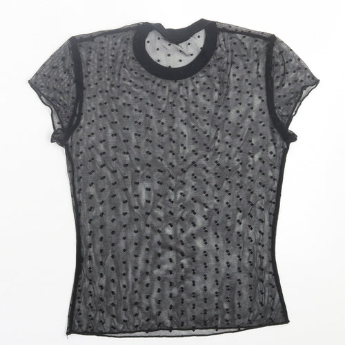 Light Before Dark Womens Black Polka Dot Polyester Cropped T-Shirt Size XS Crew Neck