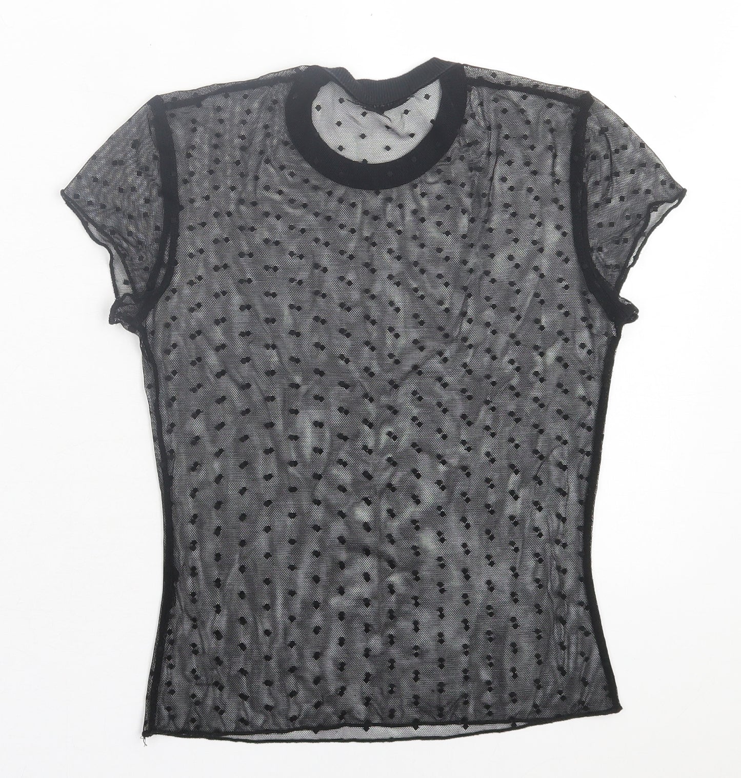 Light Before Dark Womens Black Polka Dot Polyester Cropped T-Shirt Size XS Crew Neck