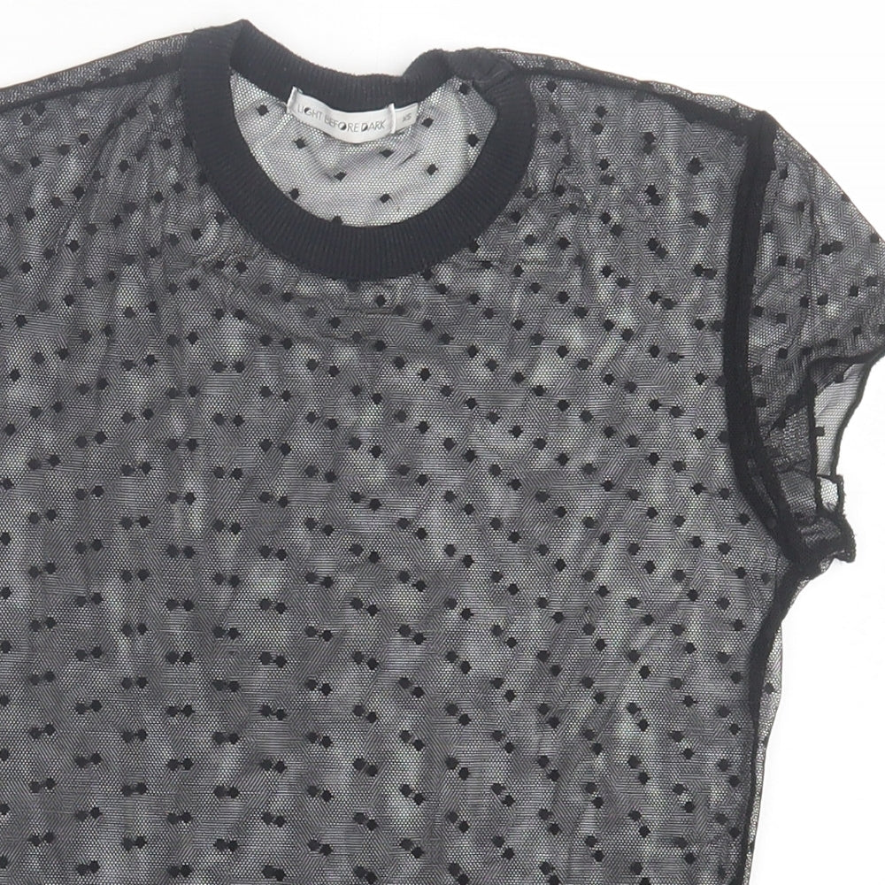 Light Before Dark Womens Black Polka Dot Polyester Cropped T-Shirt Size XS Crew Neck
