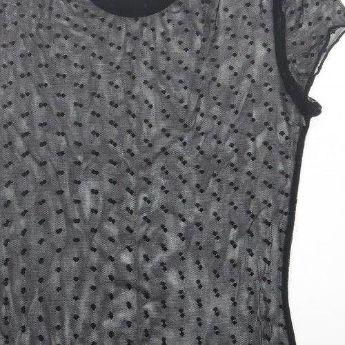 Light Before Dark Womens Black Polka Dot Polyester Cropped T-Shirt Size XS Crew Neck