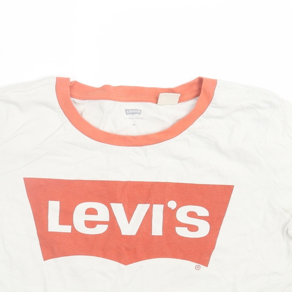 Signature by Levi Strauss & Co. Womens White Cotton Cropped T-Shirt Size XS Crew Neck