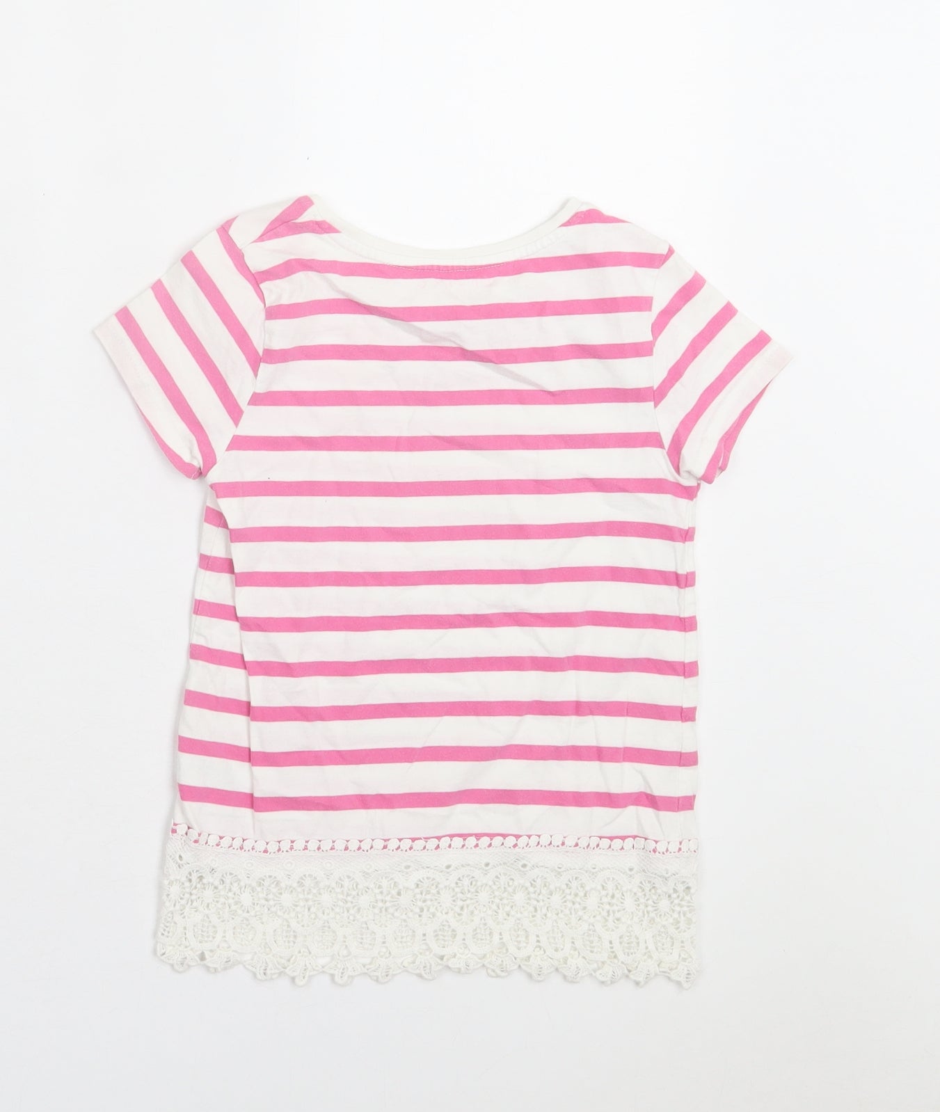 Nutmeg Girls Pink Striped Cotton Basic T-Shirt Size 7-8 Years Crew Neck Pullover