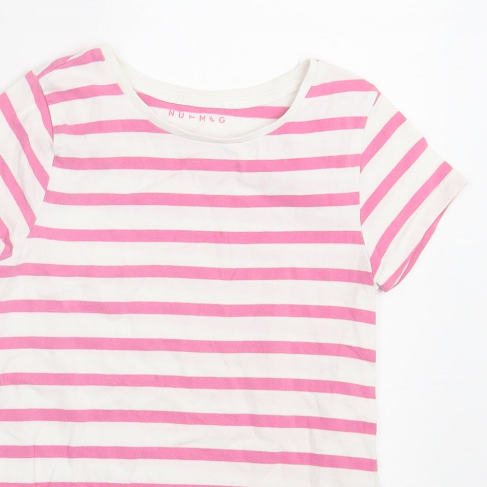 Nutmeg Girls Pink Striped Cotton Basic T-Shirt Size 7-8 Years Crew Neck Pullover