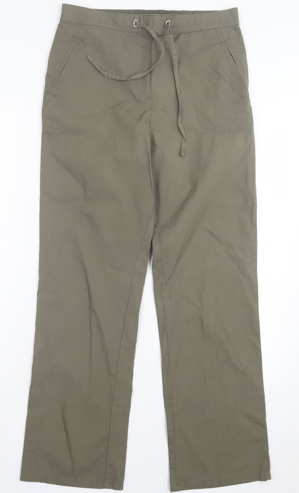 Marks and Spencer Womens Green Cotton Trousers Size 10 L29 in Regular Tie