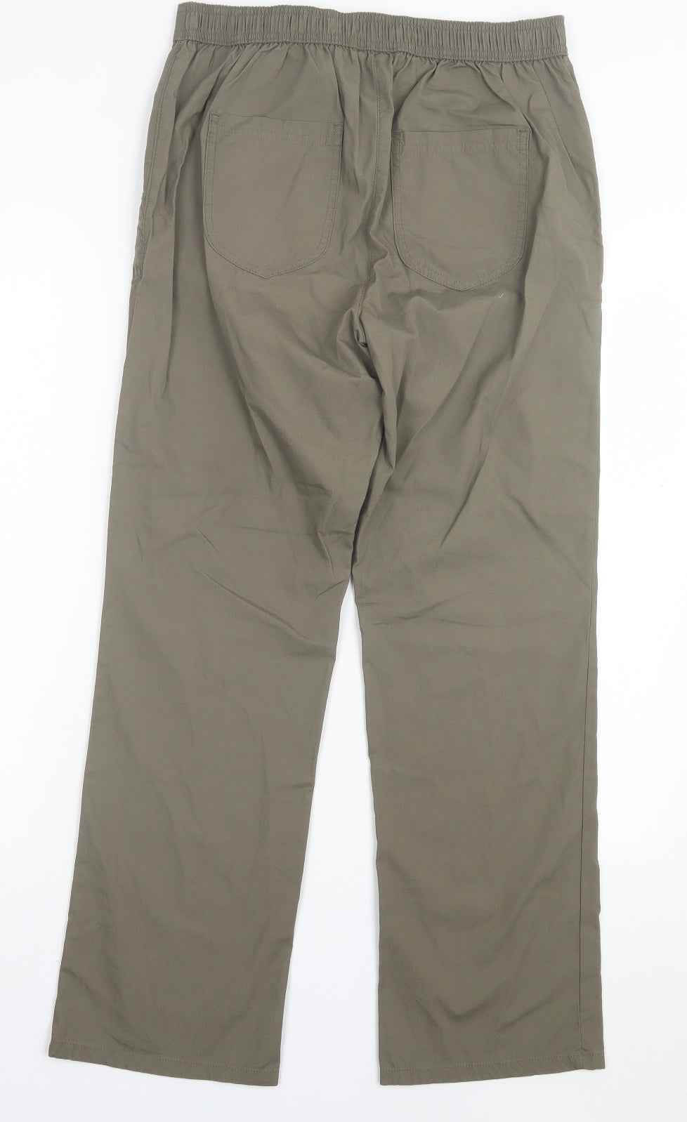 Marks and Spencer Womens Green Cotton Trousers Size 10 L29 in Regular Tie