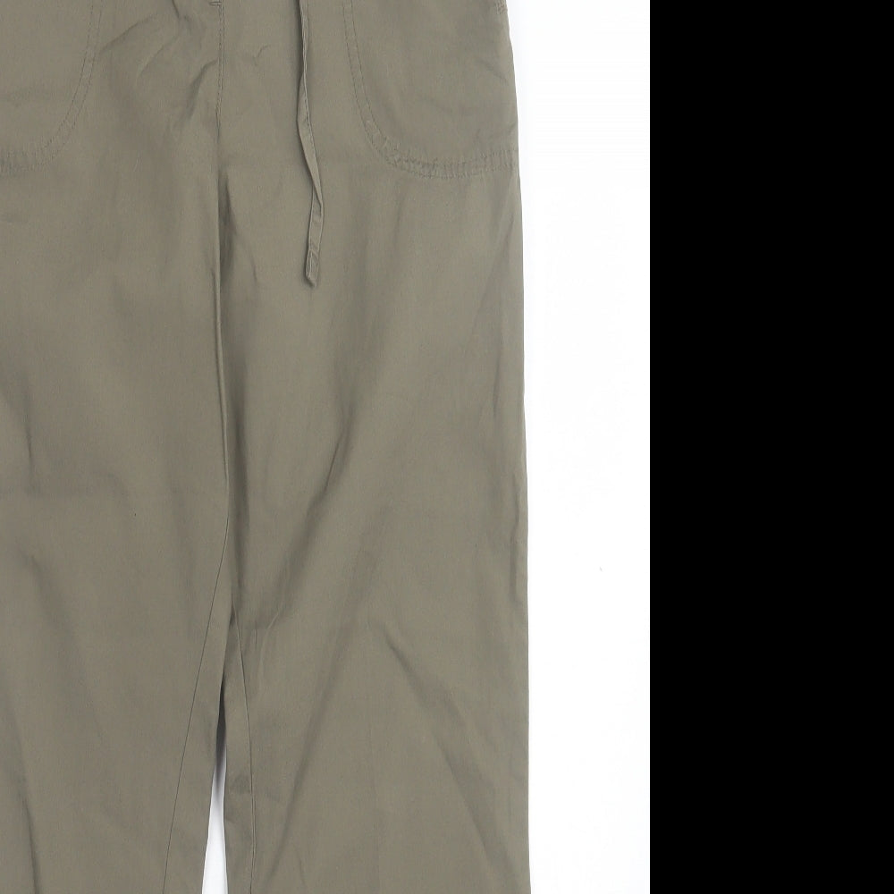 Marks and Spencer Womens Green Cotton Trousers Size 10 L29 in Regular Tie