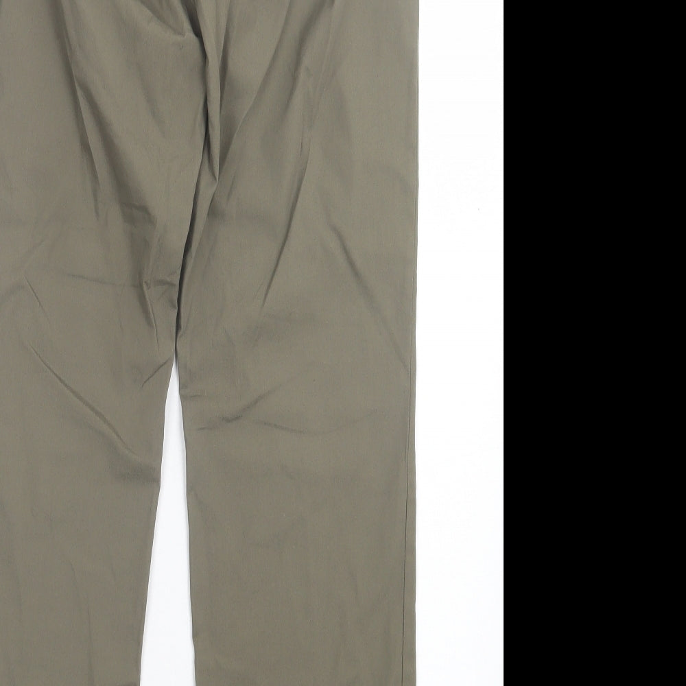 Marks and Spencer Womens Green Cotton Trousers Size 10 L29 in Regular Tie