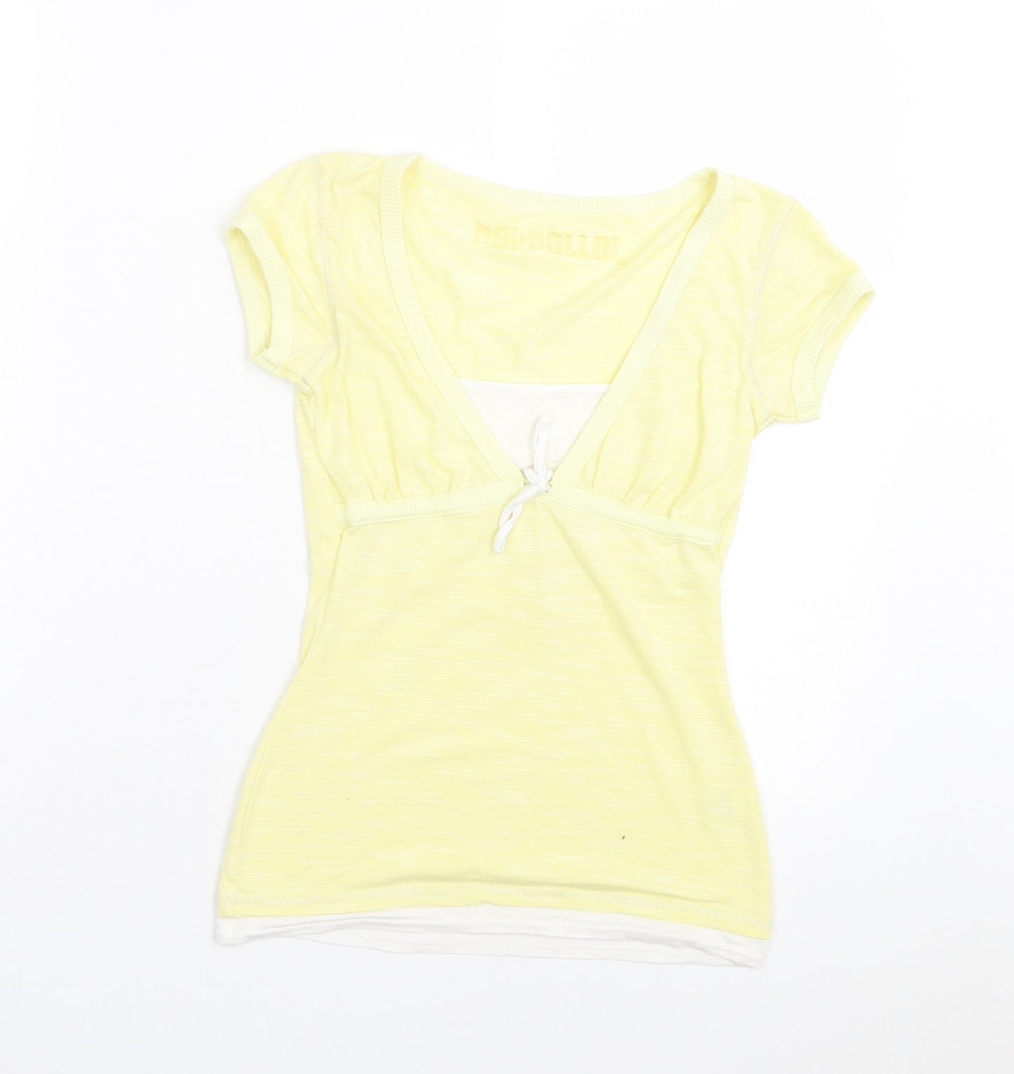 noi polloi Womens Yellow Cotton Basic T-Shirt Size 8 V-Neck