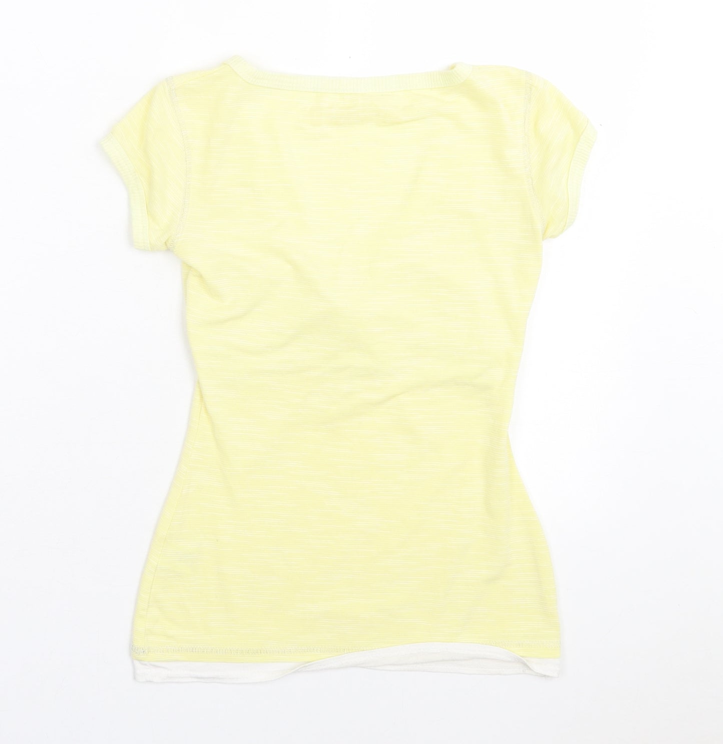 noi polloi Womens Yellow Cotton Basic T-Shirt Size 8 V-Neck