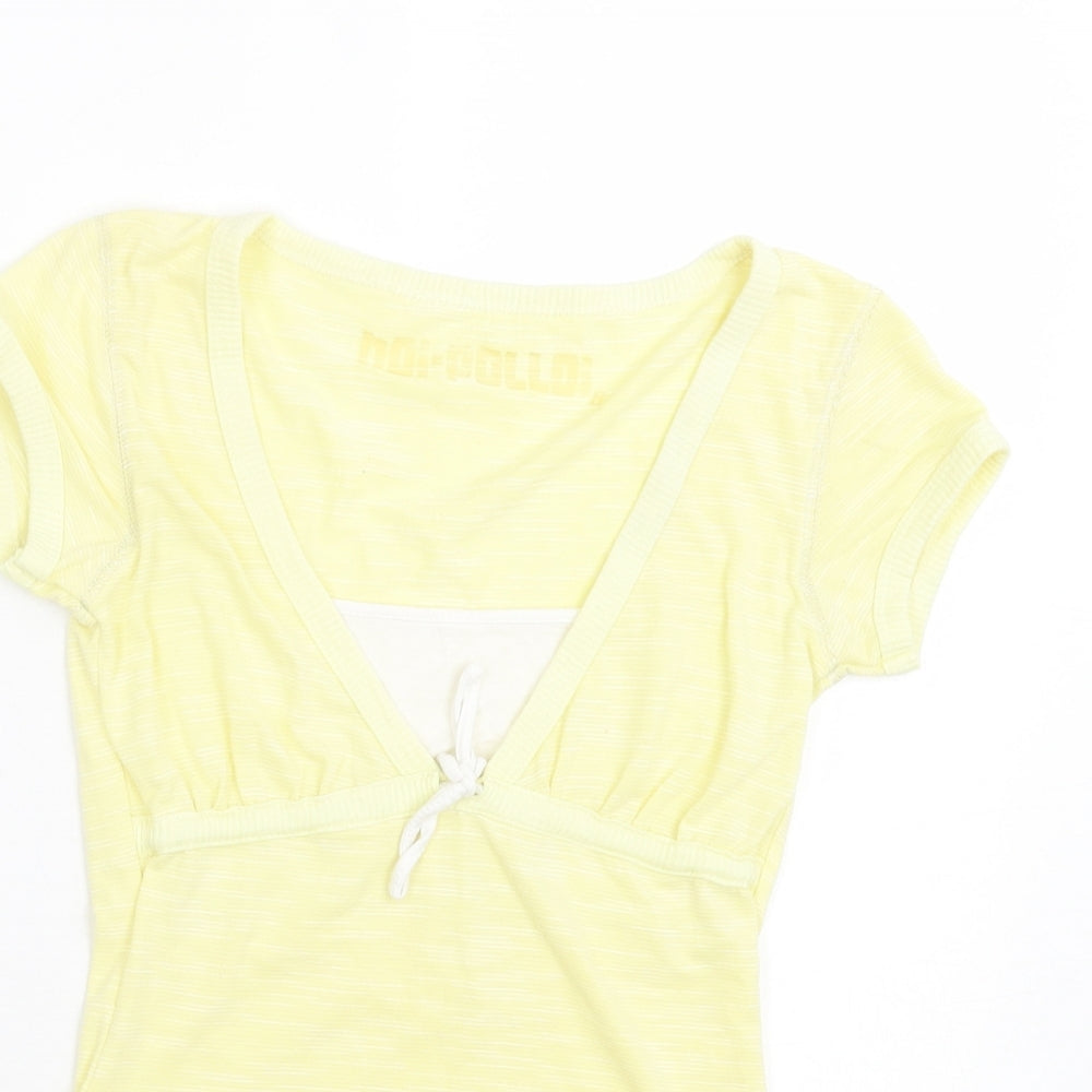 noi polloi Womens Yellow Cotton Basic T-Shirt Size 8 V-Neck