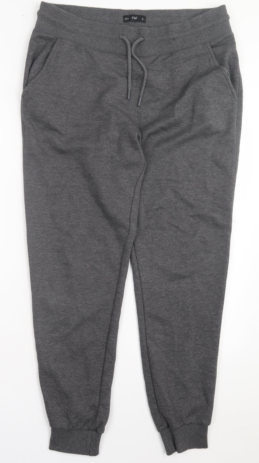 F&F Mens Grey Cotton Jogger Trousers Size L L30 in Regular Tie