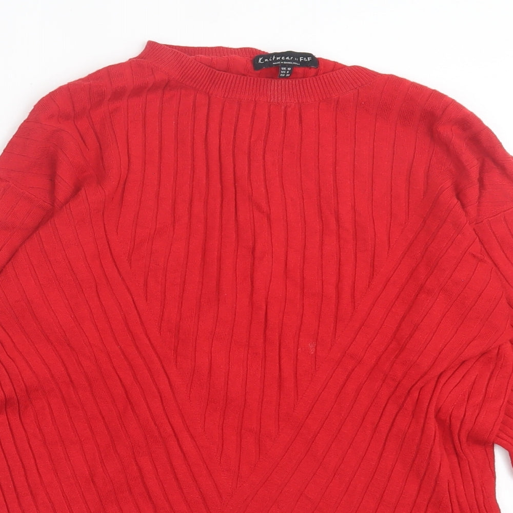 F&F Womens Red Crew Neck Acrylic Pullover Jumper Size 10
