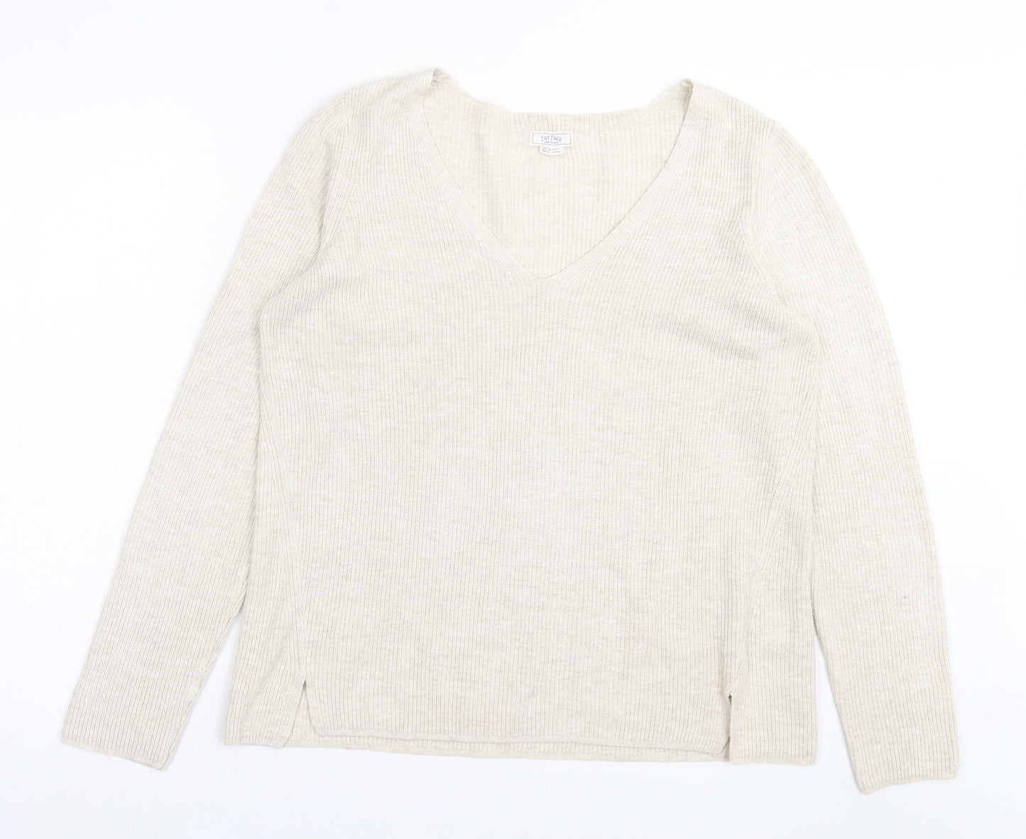 Fat Face Womens Beige V-Neck Acrylic Pullover Jumper Size 10