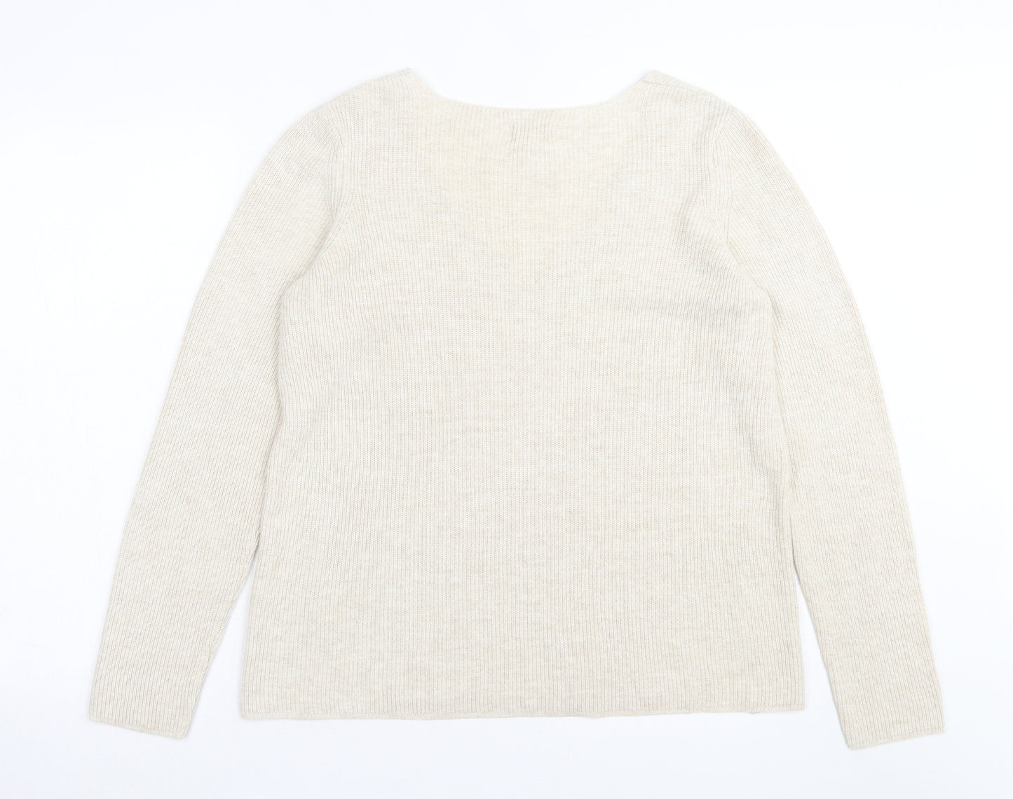 Fat Face Womens Beige V-Neck Acrylic Pullover Jumper Size 10