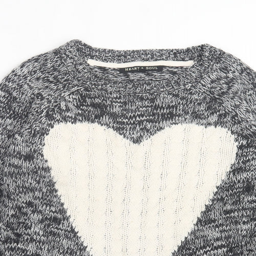 Heart & Soul Womens Grey Crew Neck Acrylic Pullover Jumper Size 12