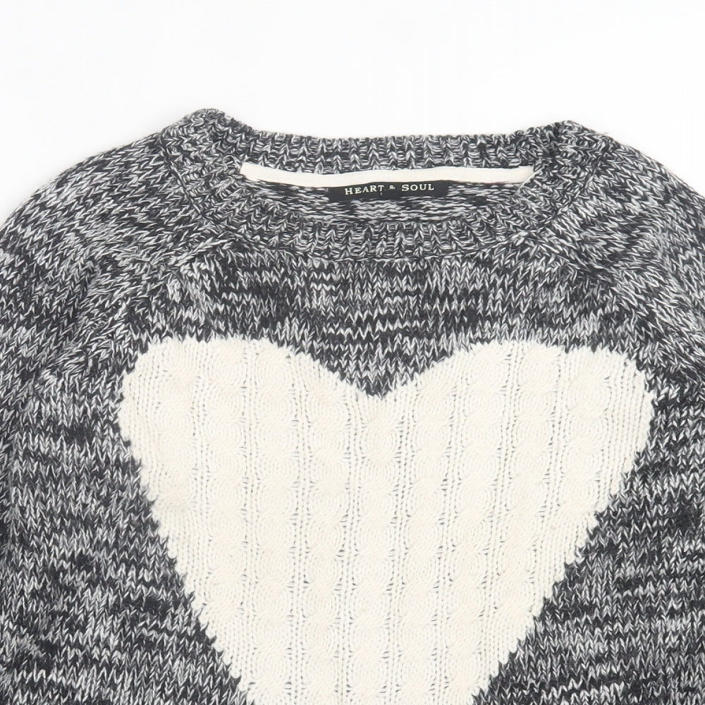 Heart & Soul Womens Grey Crew Neck Acrylic Pullover Jumper Size 12
