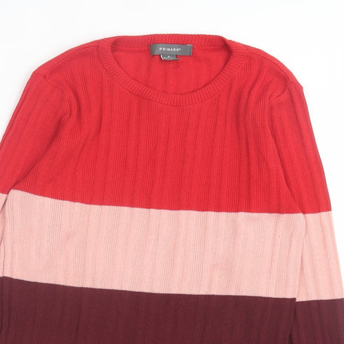 Primark Womens Multicoloured Crew Neck Striped Polyester Pullover Jumper Size M