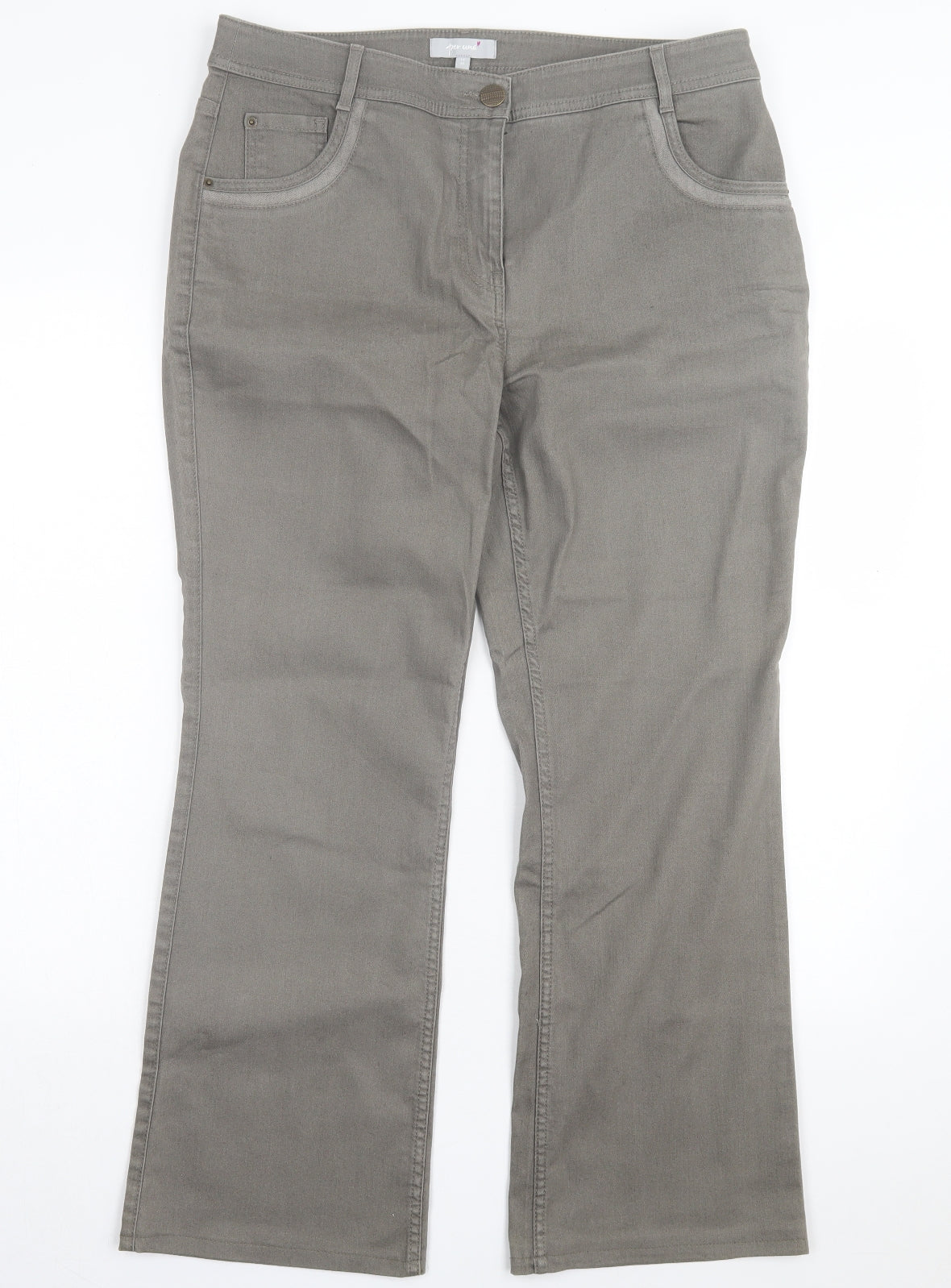 Per Una Womens Green Cotton Straight Jeans Size 14 L28 in Regular Button