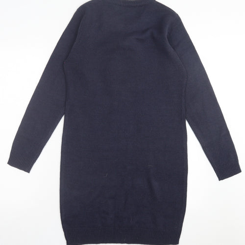 Brave Soul Womens Blue Acrylic Jumper Dress Size M Crew Neck Pullover - Christmas