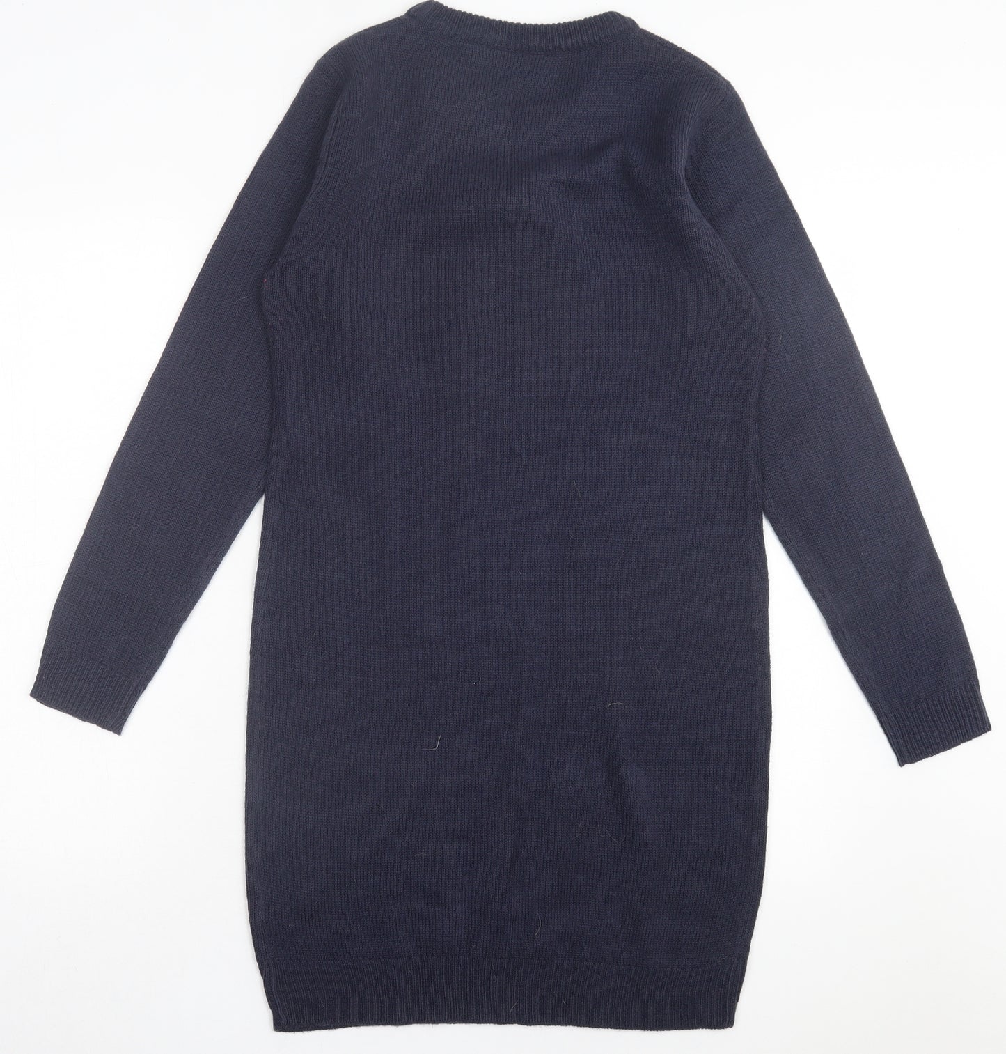 Brave Soul Womens Blue Acrylic Jumper Dress Size M Crew Neck Pullover - Christmas