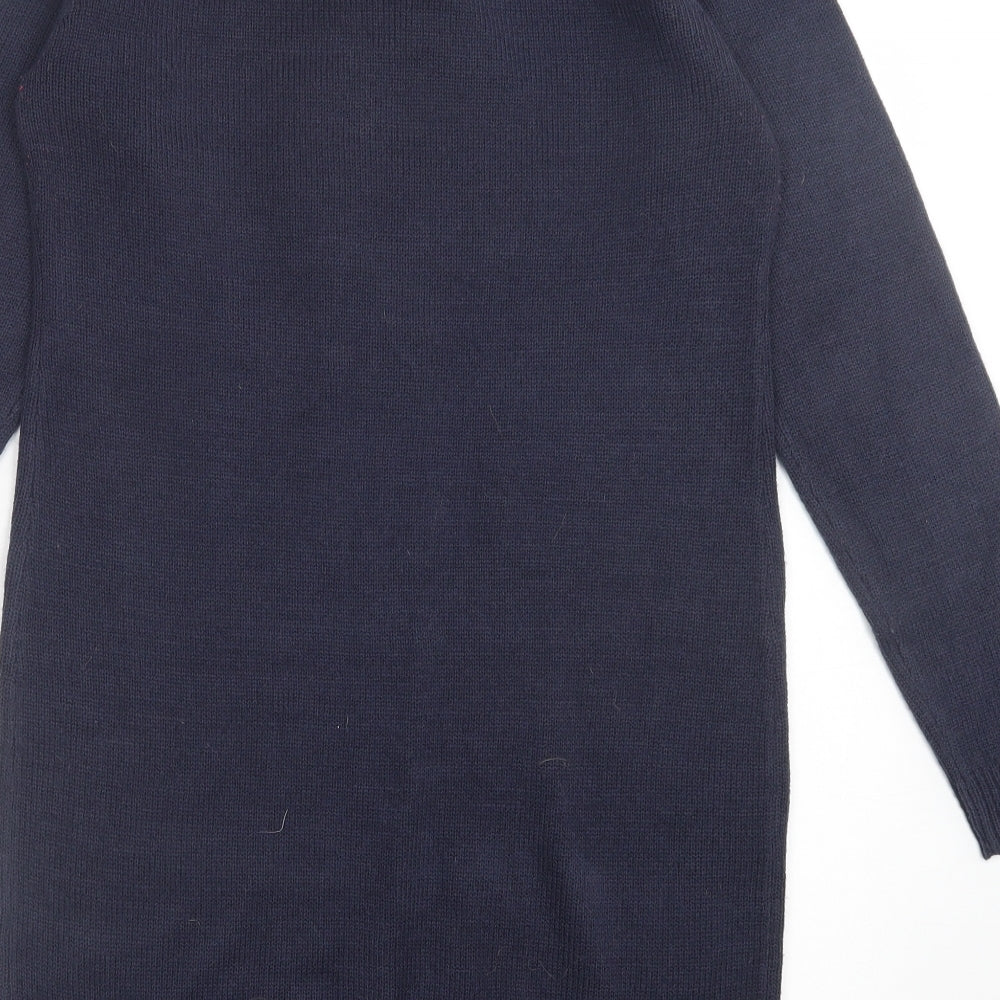 Brave Soul Womens Blue Acrylic Jumper Dress Size M Crew Neck Pullover - Christmas