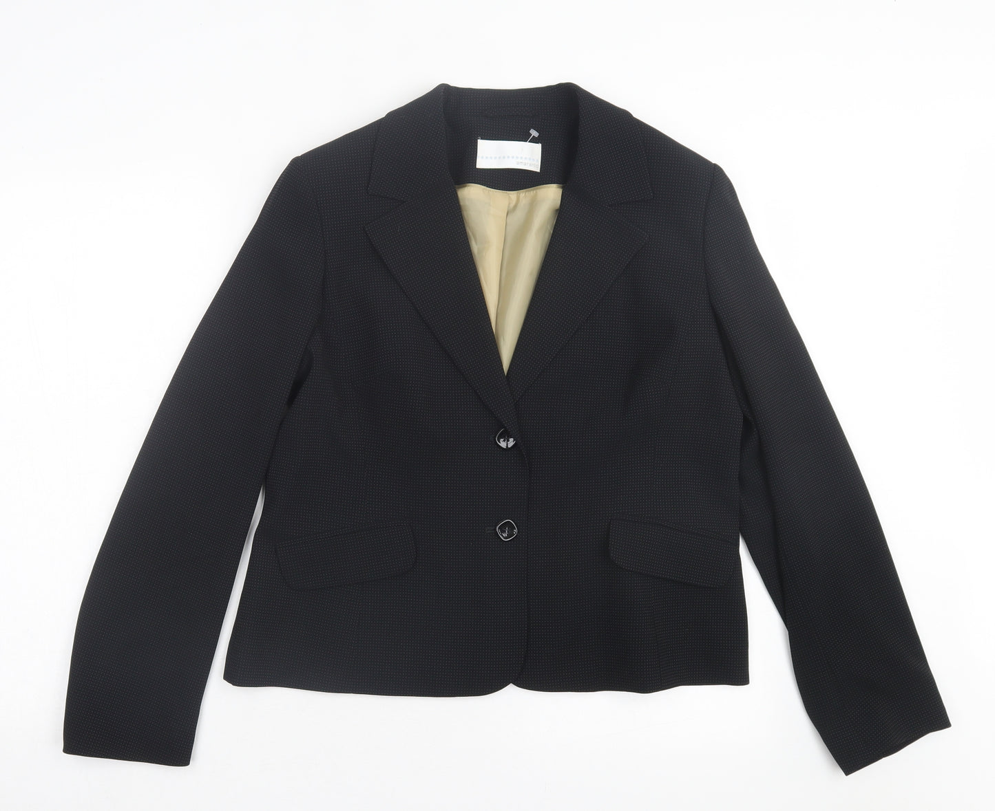 AMARANTO Womens Black Geometric Jacket Blazer Size 16 Button