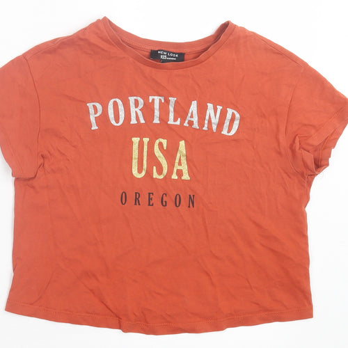 New Look Girls Brown Cotton Cropped T-Shirt Size 10-11 Years Crew Neck Pullover