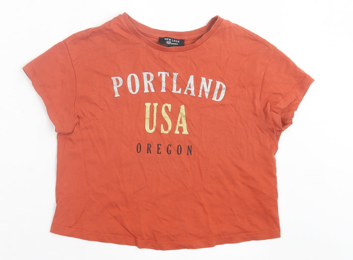 New Look Girls Brown Cotton Cropped T-Shirt Size 10-11 Years Crew Neck Pullover