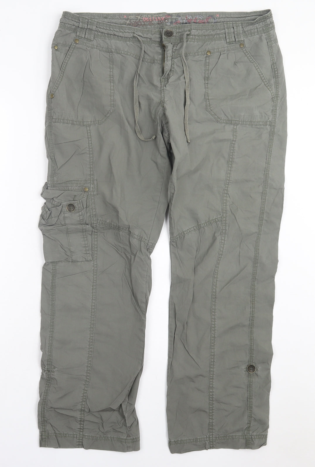 New Look Womens Green Cotton Cargo Trousers Size 16 L31 in Regular Button